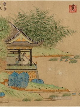 Qian Xuan Painting - Wang Xizhi observa cómo los gansos parten la tinta china antigua